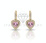 Arete de Lujo - 106605 - Huggie Corazon Rosa CZ Clara - Oro Laminado 18K