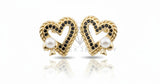 Arete de Lujo - 106609 - Arete Corazon CZ Negra con Perlita- Oro Laminado 18K