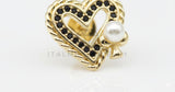 Arete de Lujo - 106609 - Arete Corazon CZ Negra con Perlita- Oro Laminado 18K