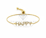 Pulsera de Lujo - 106615 - Pulsera Ajustable "Happy" CZ Clara - Oro Laminado 18K