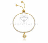 Pulsera de Lujo - 106625 - Pulsera Ajustable Sol CZ Clara- Oro Laminado 18K