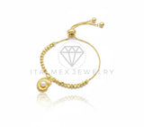 Pulsera de Lujo - 106629 - Pulsera Ajustable Concha con Perla CZ Clara - Oro Laminado 18K