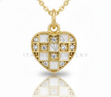 Collar Elegante - 106644 - Collar Corazon Blanco a Cuadros CZ Clara - Oro Laminado 18K