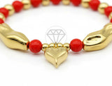 Pulsera de Lujo - 106849 - Pulsera Corazon con Bolitas Rojas - Oro Laminado 18K