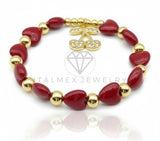 Pulsera de Lujo - 106887 - Pulsera Corazón Rojo con Cereza CZ Clara - Oro Laminado 18K