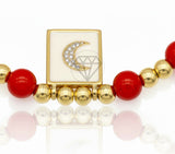 Pulsera de Lujo - 106884 - Pulsera Roja con Luna CZ Clara - Oro Laminado 18K