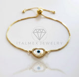 Pulsera de Lujo - 107021 - Pulsera Ajustable Perlita Corazon con de Ojo Turco CZ Clara - Oro Laminado 18K