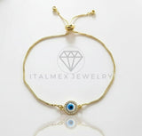 Pulsera de Lujo - 107017 - Pulsera Ajustable Perlita Ojo Turco CZ Clara - Oro Laminado 18K