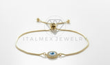 Pulsera de Lujo - 107017 - Pulsera Ajustable Perlita Ojo Turco CZ Clara - Oro Laminado 18K