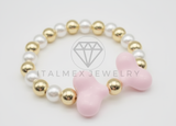 Pulsera de Lujo- 106419 - Pulsera Corazones Rosas con Perla y Oro Laminado 18K