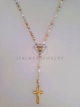 Rosario de Lujo - 104236 - Bola Rayada 3 Oros con Medalla Virgen y Circonia Oro Laminado 18K