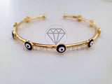 Pulsera Elegante - 104583 - Aro Ajustable Ojo Turco Azul Oro Laminado 18K