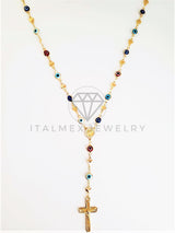 Rosario de Lujo - 103108 - Estilo Ojo Turco con Medalla Virgen y Corazón Oro Laminado 18K