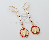 Arete de Lujo - 100765 - Arete Largo diseño de Rosario Virgen CZ Roja Oro Laminado 18K