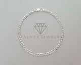 Pulsera de Lujo - 104447 - Diseño Figaro de 3mm 7 Pulgadas Plata Fina .925