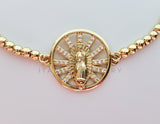 Pulsera Ajustable - 101306 - Diseño de Virgen de Guadalupe con CZ Oro Laminado 18K