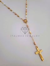 Rosario de Lujo - 104236 - Bola Rayada 3 Oros con Medalla Virgen y Circonia Oro Laminado 18K
