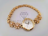 Reloj de Lujo - 104523 - Diseño de Flores con Circonia Clara Oro Laminado 18K