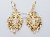 Arete de Lujo - 100760 - Arete Largo Filigrana Virgen Dorado Oro Laminado 18K