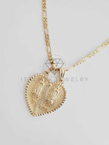 Dije Elegante - 102353 - Corazón Partido Virgen y Virgen Tamaño Mediana Oro Laminado 18K