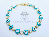 Pulsera Elegante - 103588 - Pulsera Corazon Ojo Turco Azul Oro Laminado 18K