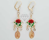 Arete de Lujo - 100283 - Arete Largo Filigrana Rosa Guadalupe Oro Laminado 18K