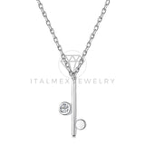 Collar de Lujo - 103634 - Estilo Baston y Bolas Circonia Clara Plata Fina .925