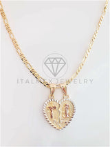 Dije Elegante - 102782 - Dije Corazón Partido Virgen y Cristo 3 Oros Oro Laminado 18K