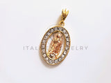Dije Elegante - 104166 - Medalla Virgen Guadalupe Circonia Clara Oro Laminado 18K