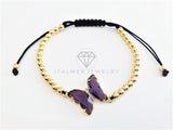 Pulsera de Lujo - 103184 - Diseño Bolitas con Mariposa CZ Morado Oro Laminado 18K