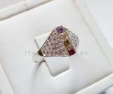 Anillo de Dama - 101540 - Anillo Placa CZ Colores Plata .925