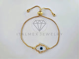 Pulsera de Lujo - 103962 - Diseño Ajustable Mano Hamsa Perla Madre Oro Laminado 18K
