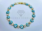 Pulsera Elegante - 103588 - Pulsera Corazon Ojo Turco Azul Oro Laminado 18K