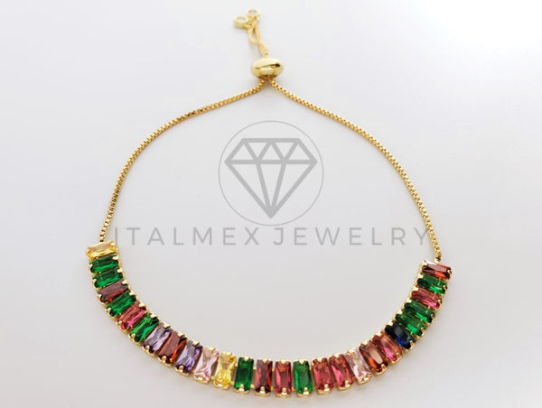 Pulsera Ajustable - 100343 - Diseño de Tira de CZ Colores Oro Laminado 18K