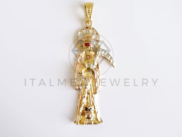 Dije Religioso - 100513 - Santa Muerte CZ Tamaño Extra Grande Oro Laminado 18K