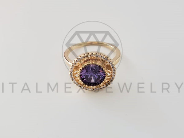 Anillo de Lujo - 102251 - Anillo Dama Bisel Morado CZ Clara Oro Laminado 18K