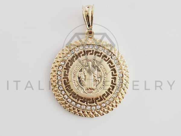 Dije Elegante - 102359 - Medalla San Benito CZ Clara Tamaño Mediana Oro Laminado 18K