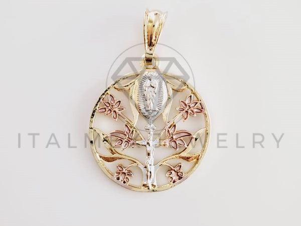 Dije Elegante - 102365 - Árbol de la Vida con Cristo y Virgen Tamaño Mediano Oro Laminado 18K