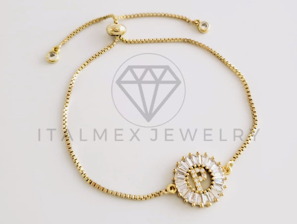 Pulsera Ajustable - 102553 - Diseño de Inicial "P" CZ Clara Oro Laminado 18K