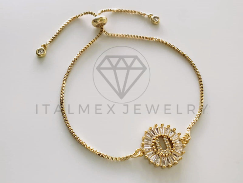 Pulsera Ajustable - 102557 - Diseño de Inicial "U" CZ Clara Oro Laminado 18K