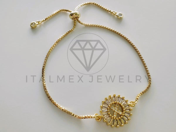 Pulsera Ajustable - 102558 - Diseño de Inicial "X" CZ Clara Oro Laminado 18K