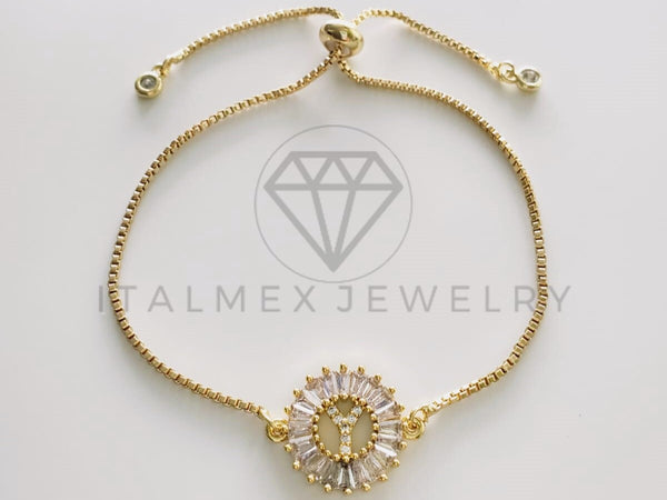 Pulsera Ajustable - 102559 - Diseño de Inicial "Y" CZ Clara Oro Laminado 18K