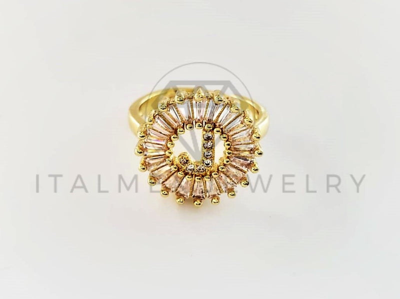 Anillo de Lujo - 102603 - Diseño Inicial "J" con CZ Clara Oro Laminado 18K
