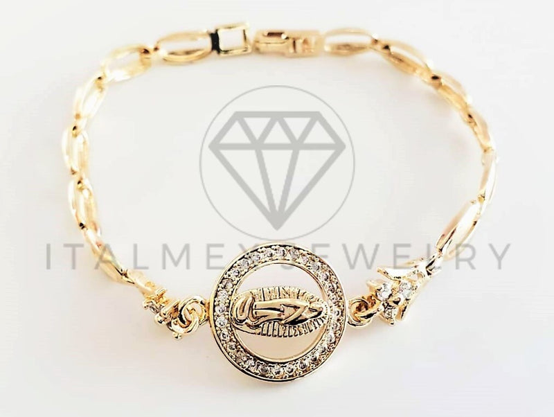 Pulsera de Lujo - 102678 - Diseño Virgen de Guadalupe con CZ Clara Oro Laminado 18K