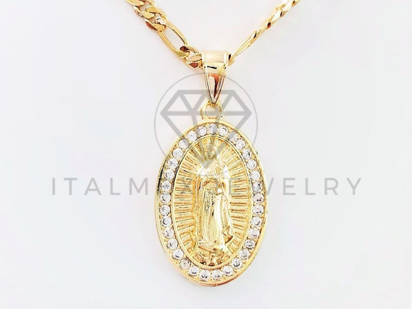 Dije Elegante - 102742 - Medalla Virgen de Guadalupe CZ Clara Tamaño Chico Oro Laminado 18K