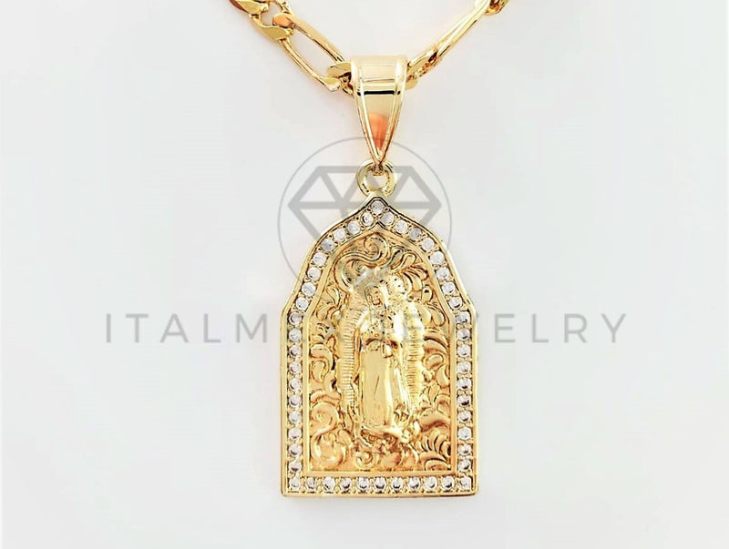 Dije Elegante - 102743 - Medalla Virgen de Guadalupe CZ Clara Tamaño Chico Oro Laminado 18K