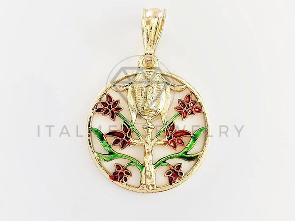 Dije Elegante - 102745 - Árbol de la Vida con Cristo y Virgen Tamaño Mediano Oro Laminado 18K