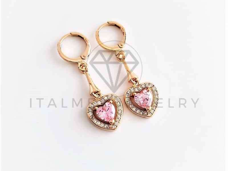 Arete Elegante - 102818 - Diseño de Corazón con CZ Rosa Oro Laminado 18K