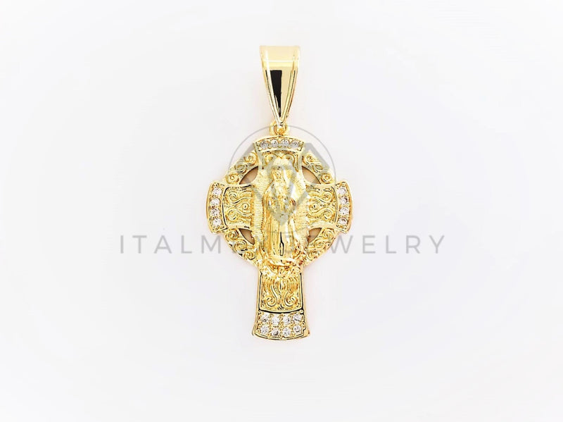 Dije Elegante - 102853 - Cruz Virgen de Guadalupe CZ Clara Tamaño Chico Oro Laminado 18K