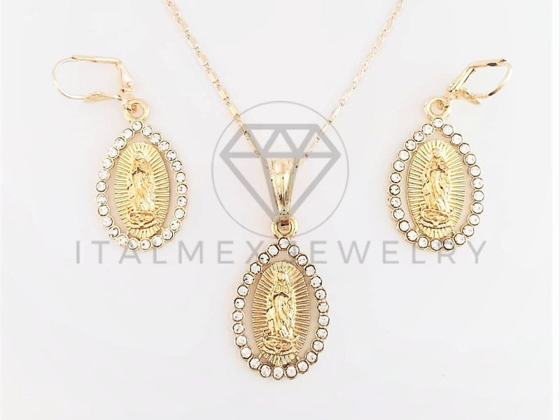 Juego de Lujo - 102934 - Diseño de Virgen de Guadalupe CZ Clara Oro Laminado 18K